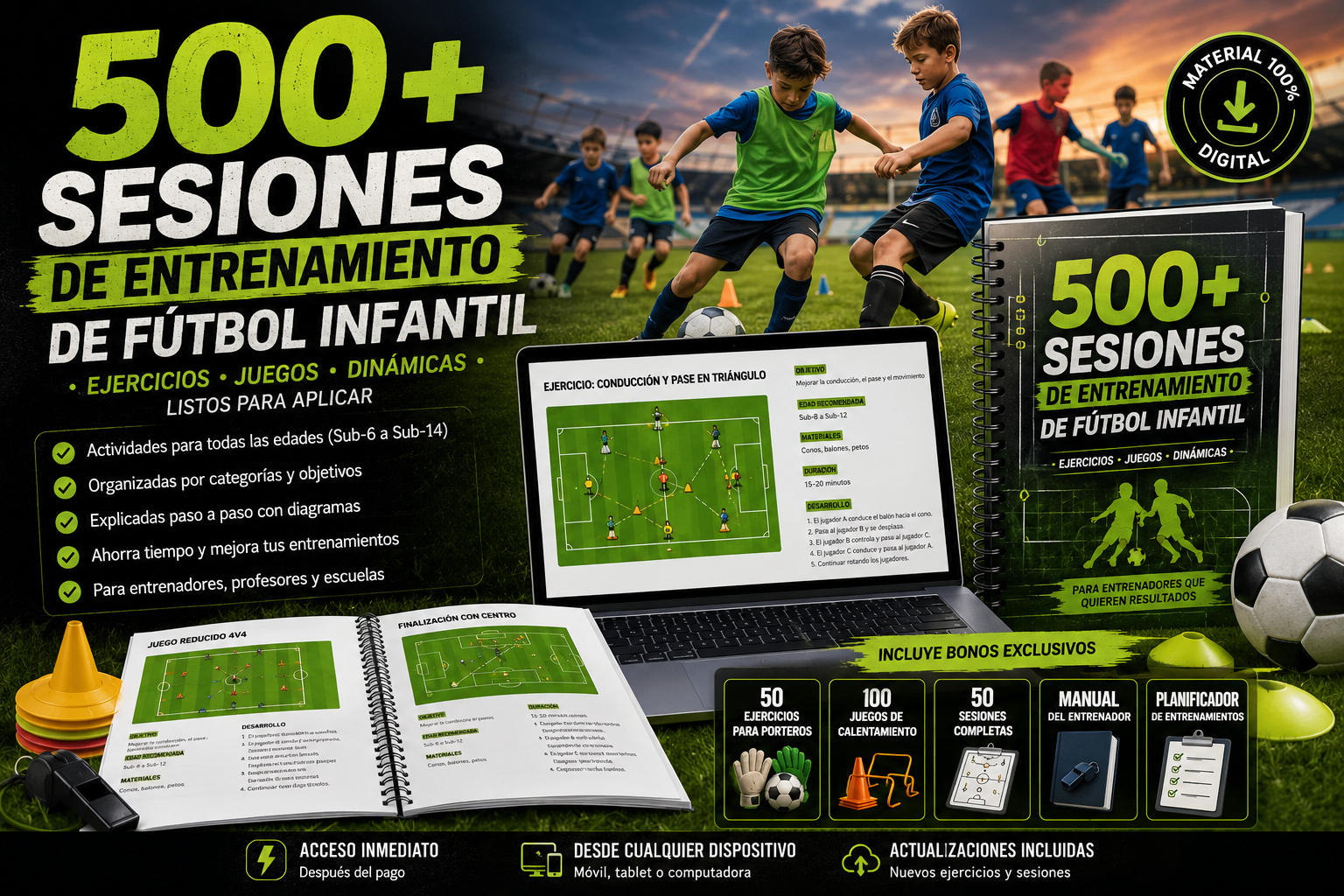 500+ Sesiones de Entrenamiento de Fútbol Infantil: ejercicios, juegos y dinámicas listos para aplicar